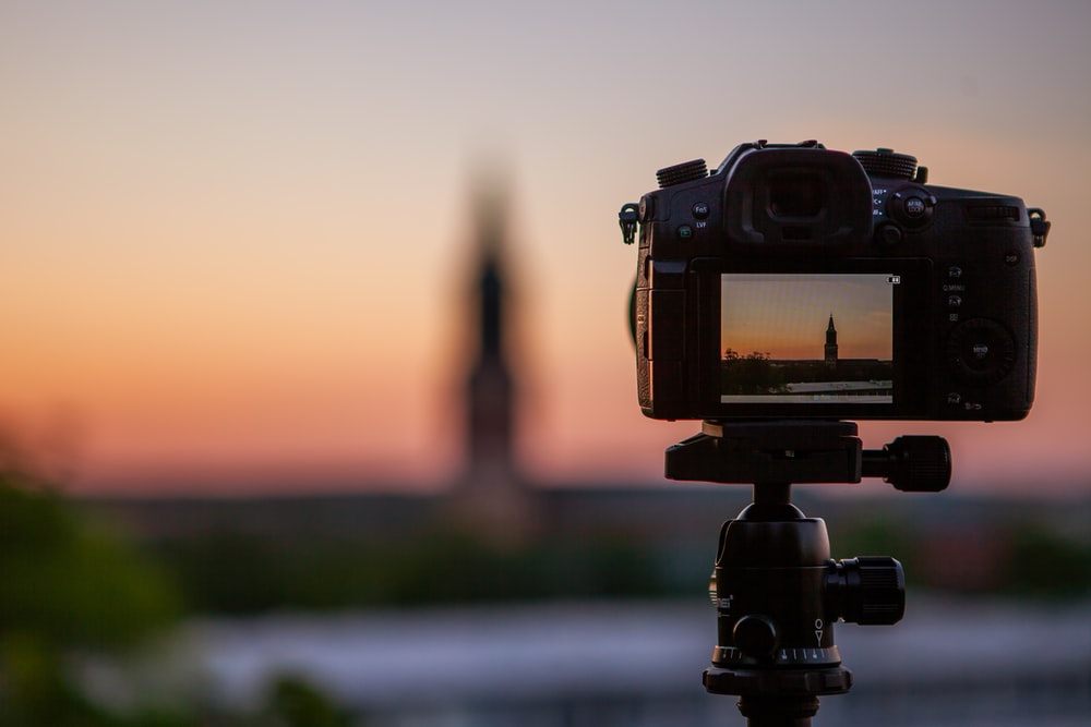 Photo of a camera at sunset