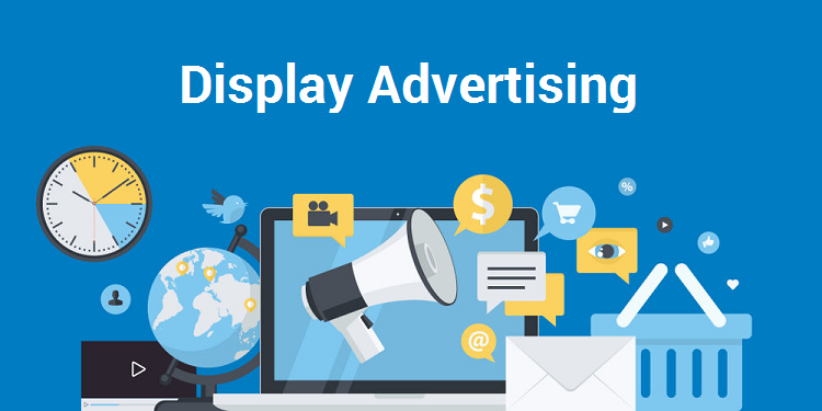 Inscription: Display advertising on a blue background