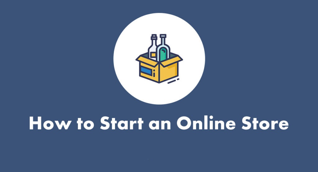 A cardboard box with purchases and the words "How to start an online store"